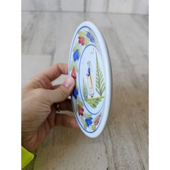 Henriot quimper France 176 mini‎ plate girl flowers blue red vintage decor - Picture 6 of 7